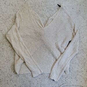 moon & madison Cream V-Neck Sweater with Ribbed Texture